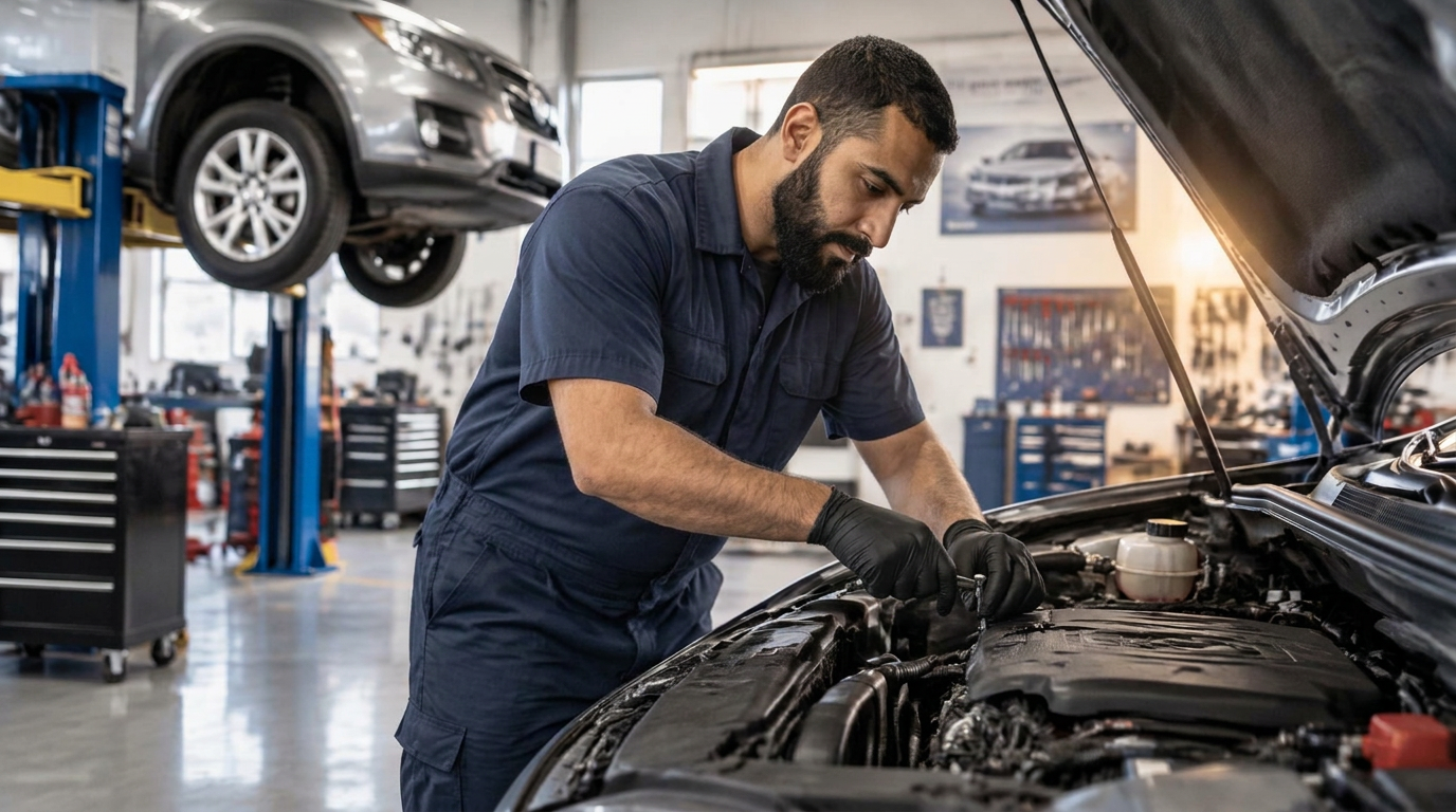 Mechanic repairing an engine at Belal Auto Service